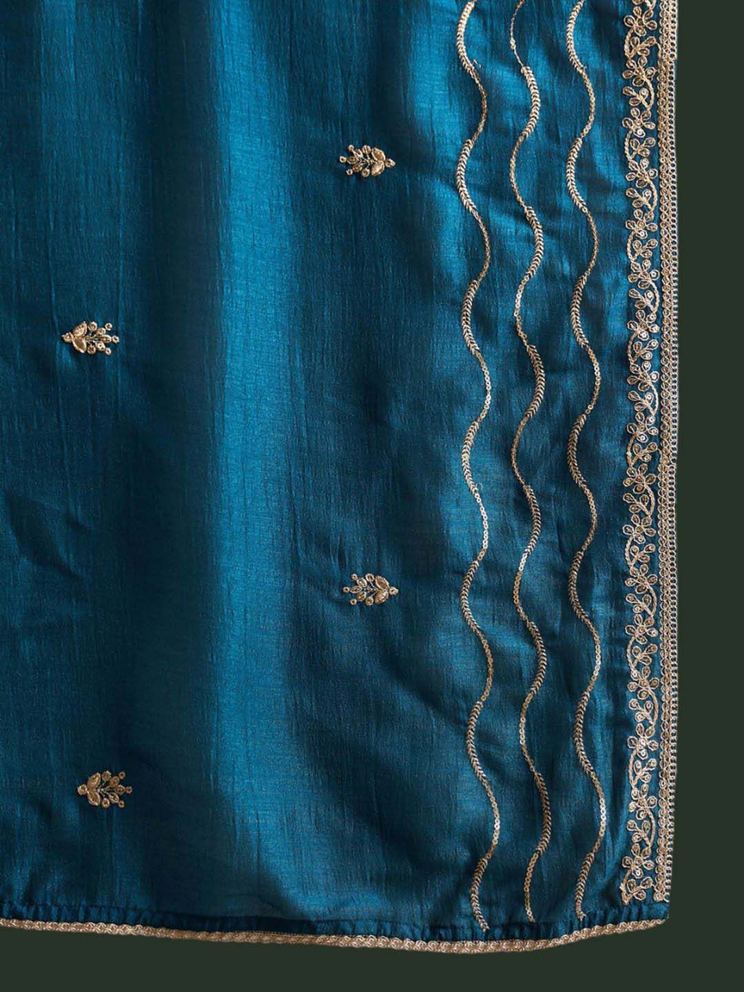 Indyancart IE Ethnic Motifs Embroidered Straight Kurta with Trousers & With Dupatta