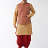 Men's Rose Gold Silk Blend Straight Jacket  Kurta and Dhoti Set