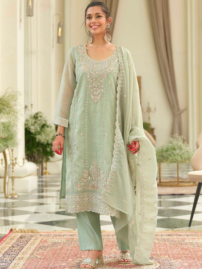 Ethnic Motifs Embroidered Sequinned Kurta With Trousers & Dupatta