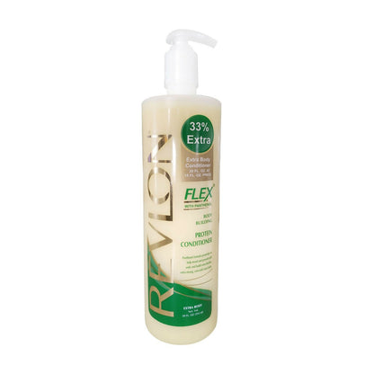 Revlon Flex Body Building Protein Conditioner with extra body, creamy conditioner for thickening and strengthening hair.
