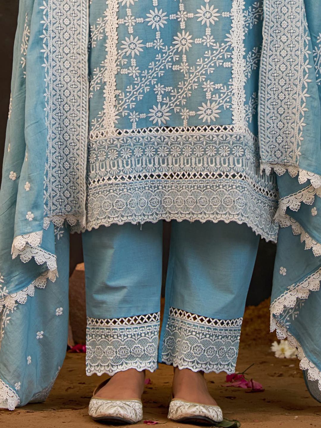 Women Ethnic Motifs Embroidered Cotton Kurta with Trousers & Dupatta