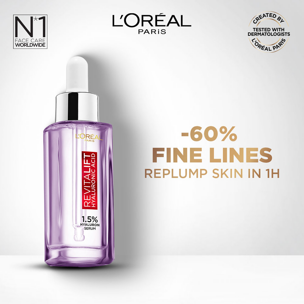L'Oreal Paris Hydrated, Plump & Radiant Skin Kit featuring serums and essence bottles for skincare.