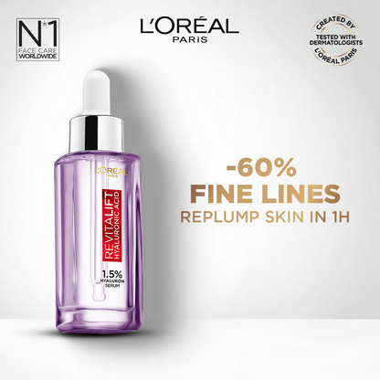 L'Oreal Paris Hydrated, Plump & Radiant Skin Kit featuring serums and essence bottles for skincare.