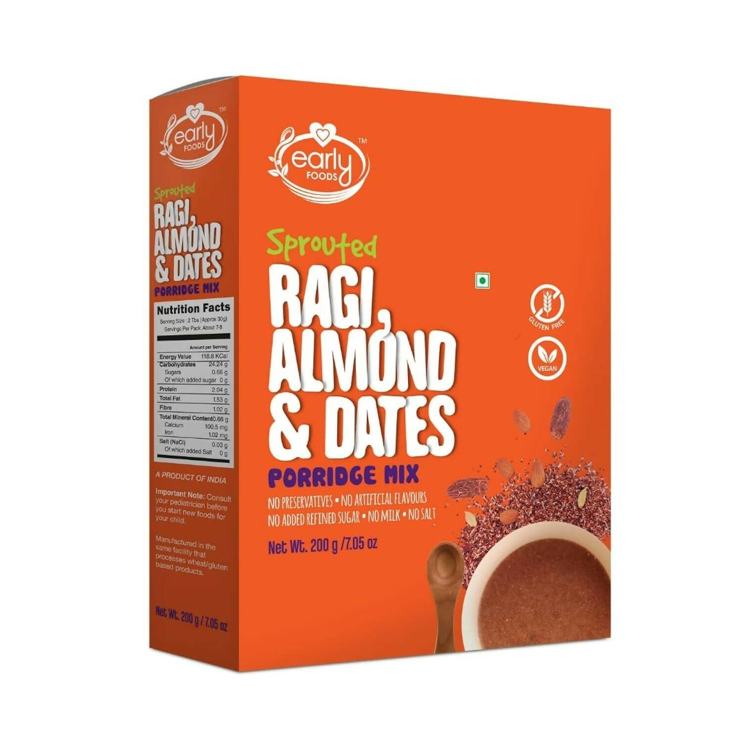 Early Foods Sprouted Ragi Almond Date Porridge Mix - Indyancart