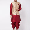 Men's Maroon Silk Blend Straight Jacket  Kurta and Dhoti Set