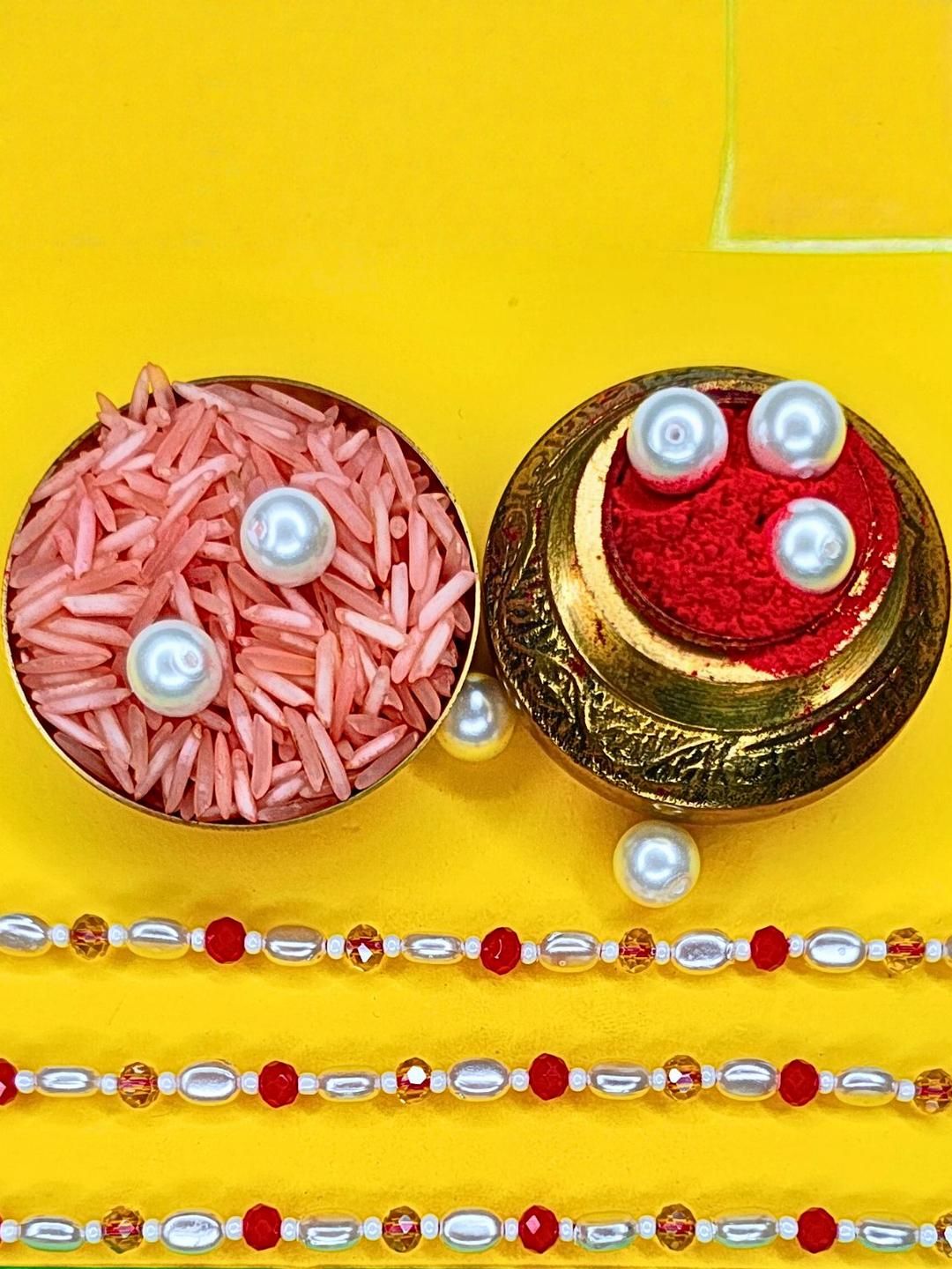 Anouk Set Of 6 Beaded Cotton Thread with AD Stones & Meenakari Designer Rakhi for Brother