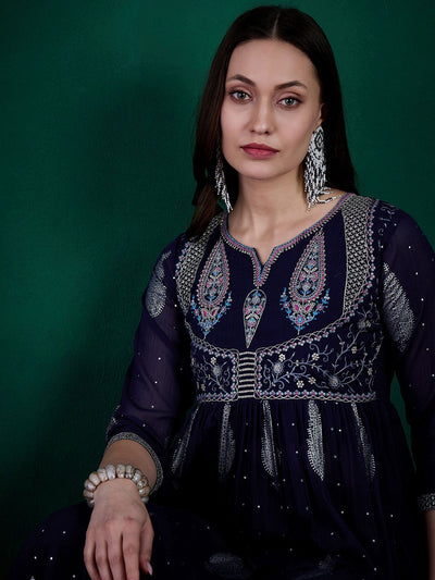 Indyancart SN Women's Embroidered Kurta & Palazzo Set