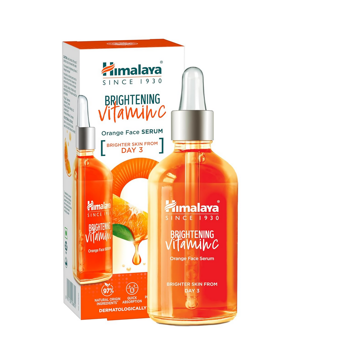 Himalaya Brightening Vitamin C Serum in a dropper bottle, designed for skin brightening and antioxidant benefits.