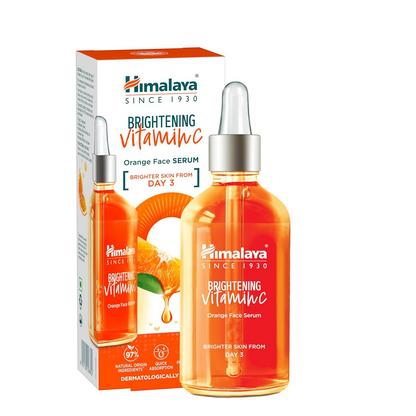 Himalaya Brightening Vitamin C Serum in a dropper bottle, designed for skin brightening and antioxidant benefits.
