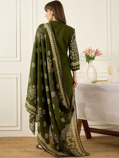 Women Ethnic Motifs Printed Regular Pure Cotton Kurta with Trousers & With Dupatta