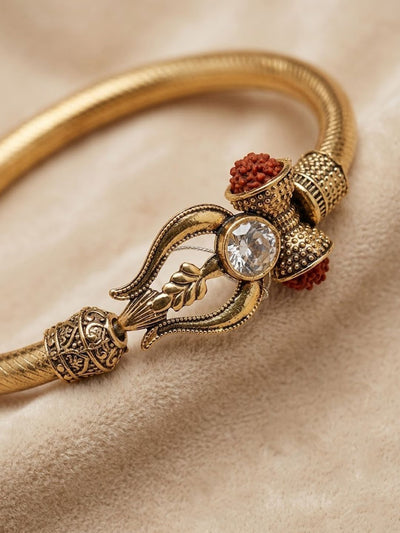Indyancart Gold Plated Trishool Design Rudraksh Rakhi Bracelet With Roli Chawal Chandan Mishri