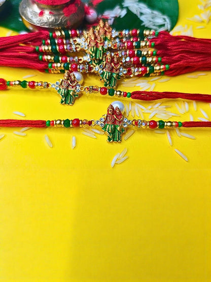 Anouk Set Of 12 Beaded Cotton Thread with AD Stones & Meenakari Designer Rakhi for Brother
