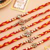 Dhiyona Men Set Of 6 Red & Yellow Kundan Studded Floral Design Thread Rakhi With Roli Chawal