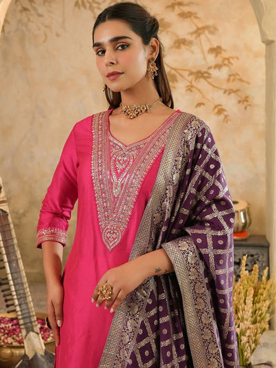 Indyancart IE Women Ethnic Motifs Embroidered Regular Kurta with Trousers & Dupatta