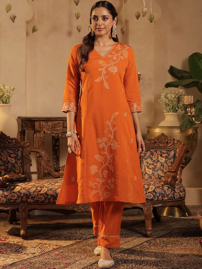 Indyancart IE Women Ethnic Motifs Embroidered Kurta With Trousers & Dupatta Kurta Sets