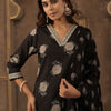 Dhiyona IE Women Floral Printed Sequinned Pure Cotton Kurta with Trousers & Dupatta