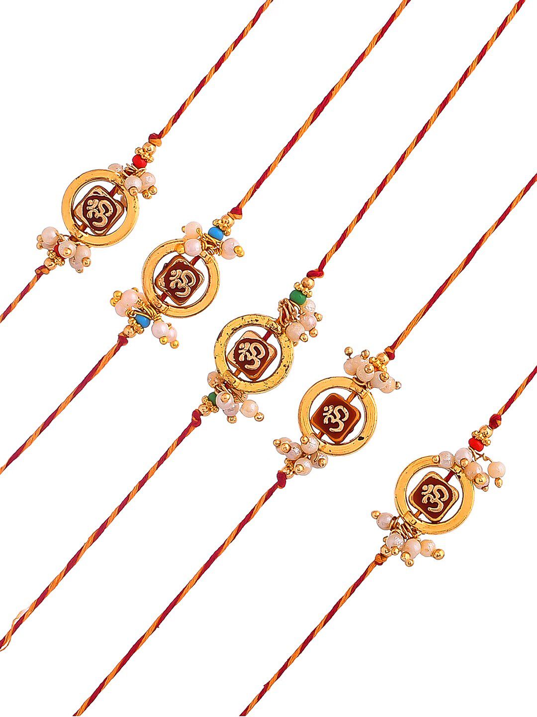 Anouk Set of 5 Gold-Toned Beaded Thread Rakhi