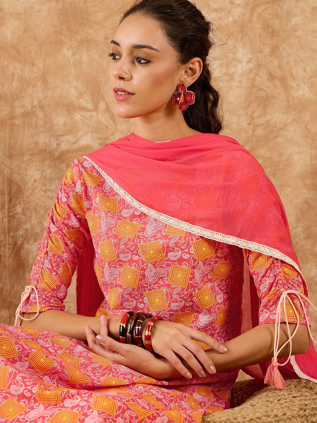 Paisley Printed Straight Kurta With Trousers & Dupatta