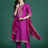 Indyancart IE Ethnic Motifs Embroidered Thread Work Kurta With Trousers & Dupatta