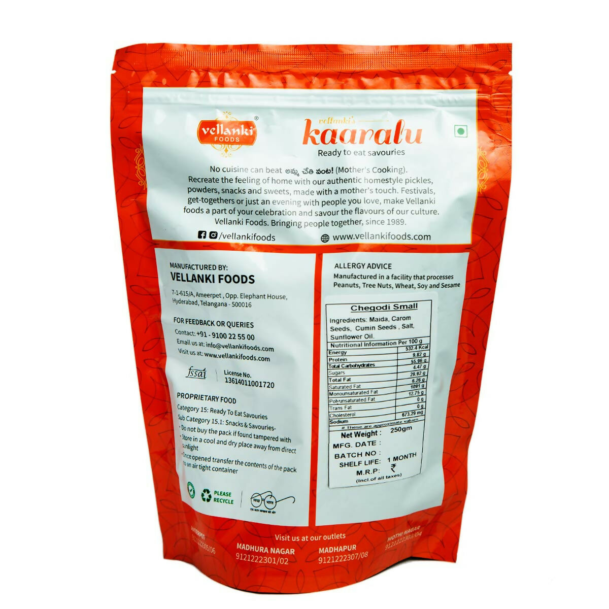 Vellanki Foods Namkeen Combo Pack with Muruku, Chegodi, Vampoosa, and Mixture, North Indian snacks in 250g packs