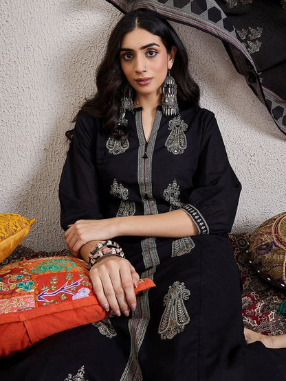 Women Ethnic Motifs Embroidered Cotton Kurta with Trousers & Dupatta