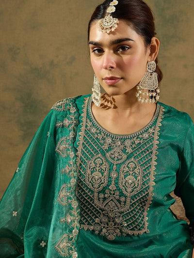 Indyancart IE Ethnic Motifs Embroidered Kurta With Trousers & Dupatta
