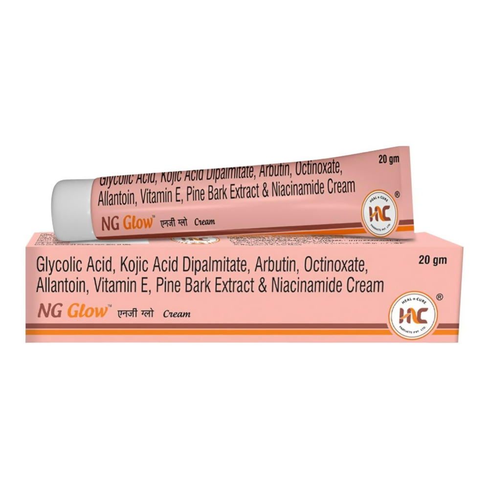 Heal N Cure NG Glow Face Cream tube showing the packaging and branding, designed for skin brightening and hydration.