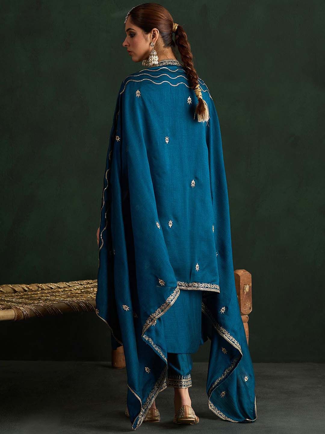 Indyancart IE Ethnic Motifs Embroidered Straight Kurta with Trousers & With Dupatta