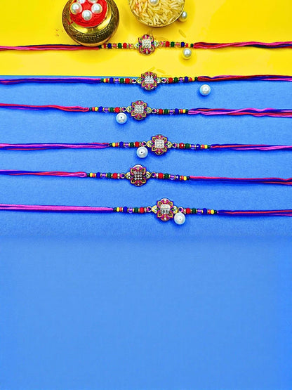 Anouk Set Of 6 Beaded Cotton Thread with AD Stones & Meenakari Designer Rakhi for Brother