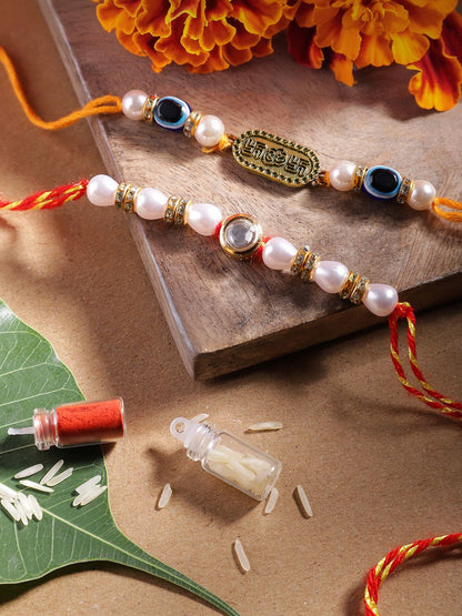 Anouk Unisex Set of 2 Beaded Bhai Bhabhi Rakhis With Roli & Chawal