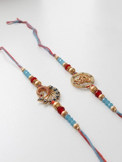 Dhiyona Set Of 2 Multicolor Artificial Beads Thread Rakhi With Roli Chawal Chandan Mishri