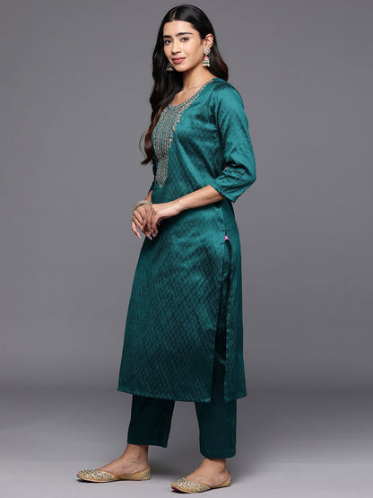 Dhiyona VA Women'sEthnic Motifs Embroidered Straight Kurta with Trousers & With Dupatta