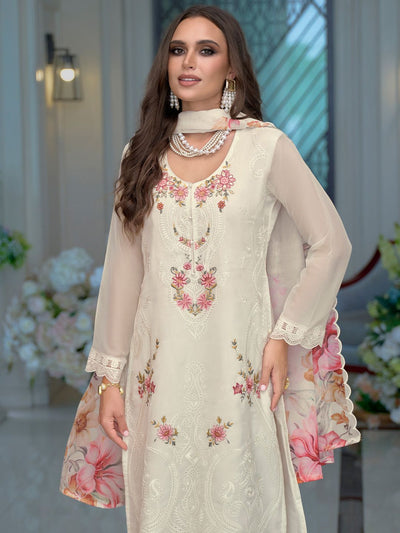 Indyancart IE Women Ethnic Motifs Embroidered Regular Organza Kurta with Trousers & Dupatta