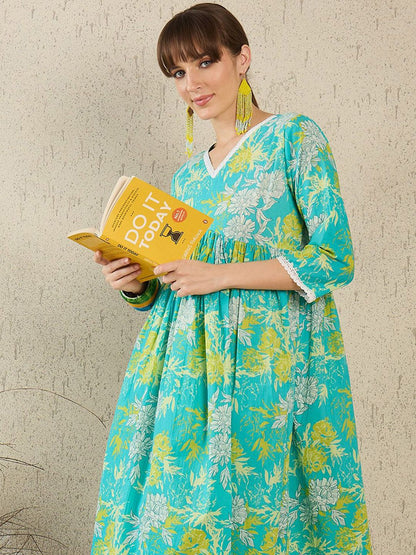 Floral Printed Regular Pure Cotton A-Line Kurta With Trousers