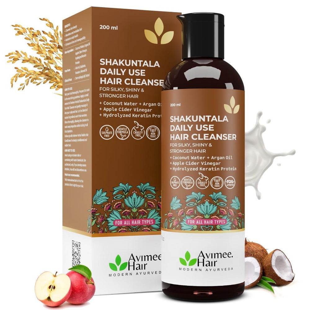 Avimee Herbal Shakuntala Hair Cleanser/Shampoo For Silky & Shiny Hair With Aloe Vera, Apple Cider Vinegar, Rice Protein & Keratin Protein