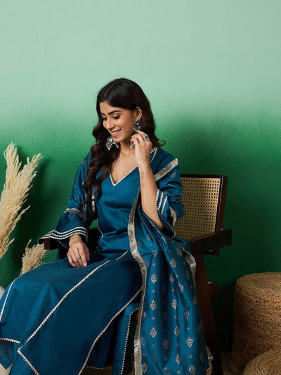 Indyancart SN Women's Striaght Kurta With Pant & Printed Dupatta