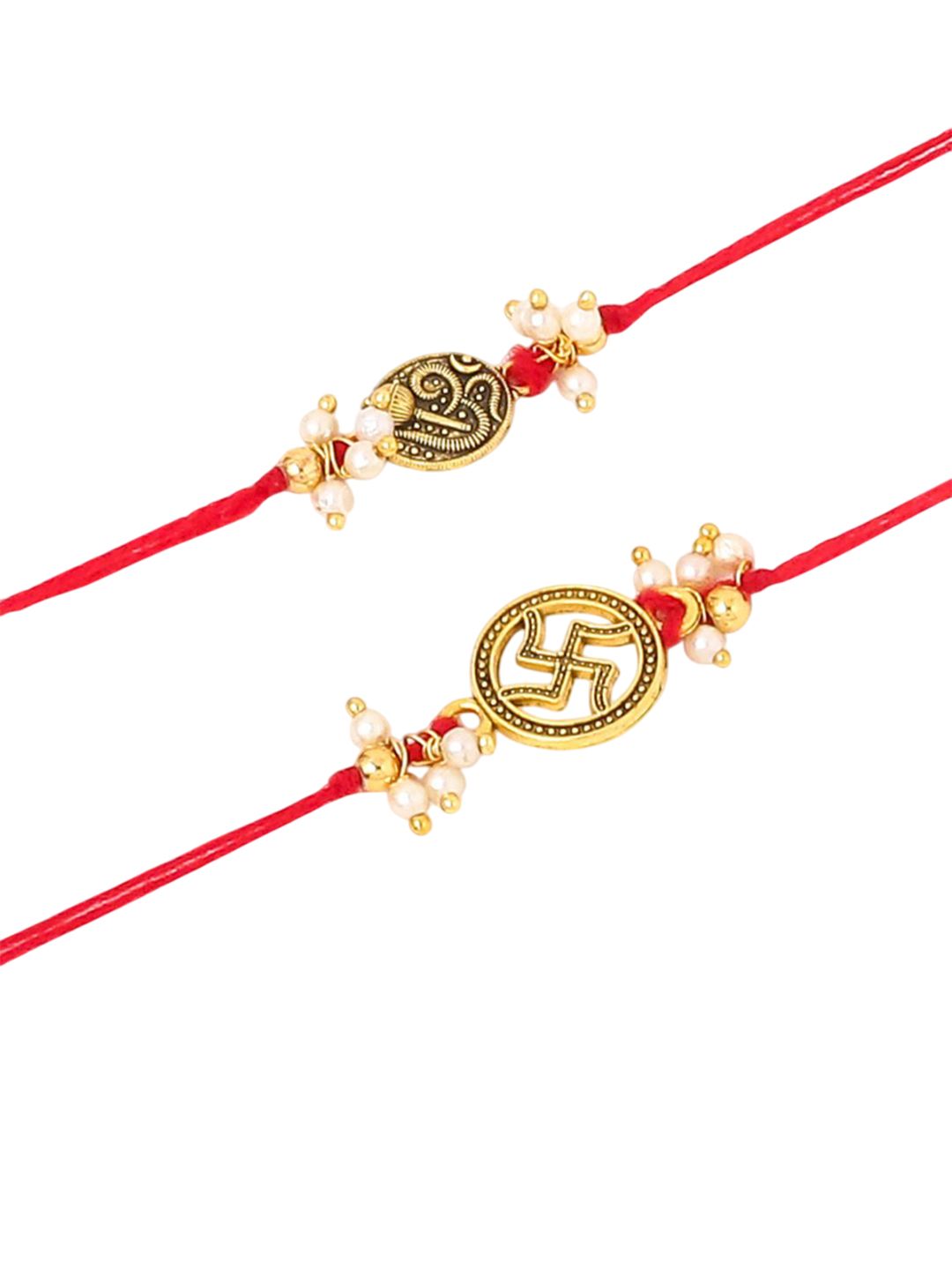 Anouk Pack Of 2 Swastik Desgin Bhaiya Bhabhi Rakhi With Roli Chawal Chandan Mishri