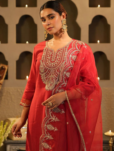 Indyancart IE Women Ethnic Motifs Embroidered Regular Kurta with Trousers & With Dupatta