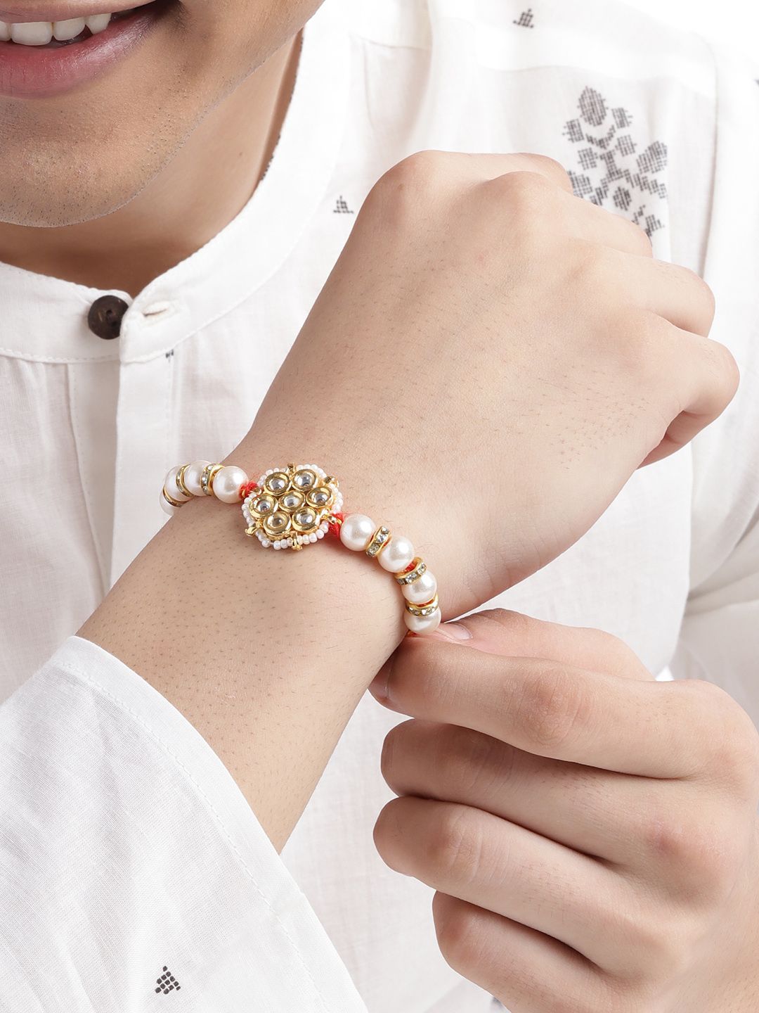 Anouk Unisex Set of 2 Beaded Bhai Bhabhi Rakhis With Roli & Chawal