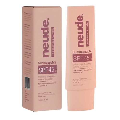Neude Sunstoppable Sunscreen SPF 45 PA+++ for men and women, smooth lightweight formula with no white cast.