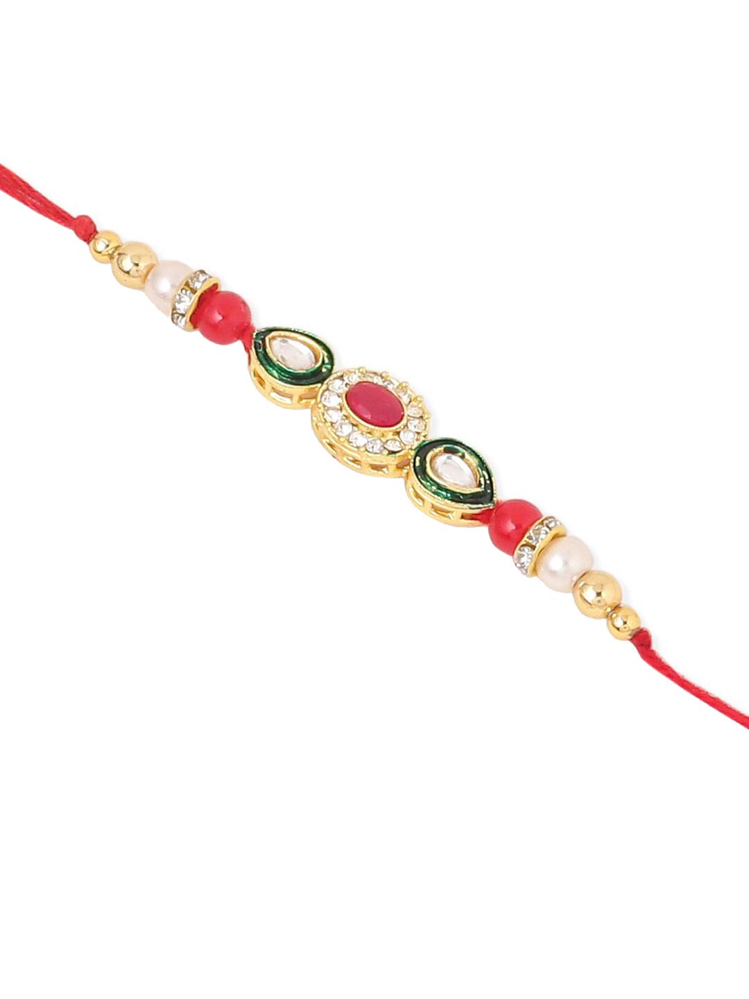 Anouk Set Of 2 Multicolor Oval Shape Kundan Studded & Beads Bhaiya Bhabhi Rakhi