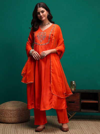 Indyancart SN Women's Floral Embroidered Kurta with Trousers & Dupatta