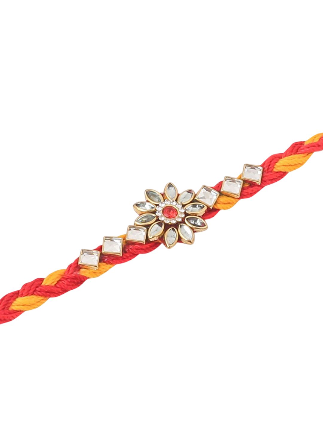 Anouk Set Of 6 Kundan Studded Floral Thread Rakhis With Roli Chawal Chandan & Mishri