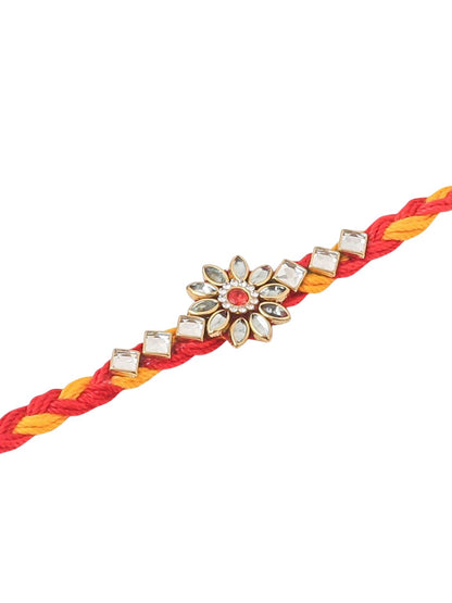 Anouk Set Of 6 Kundan Studded Floral Thread Rakhis With Roli Chawal Chandan & Mishri