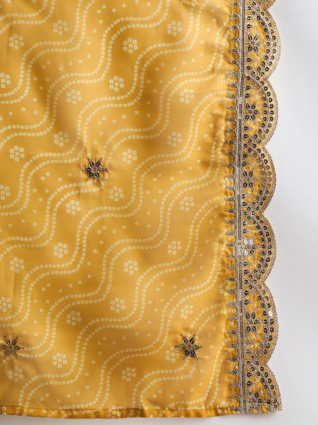 Indyancart IE Mustard Yellow Floral Embroidered V-Neck Straight Kurta with Trousers & Dupatta
