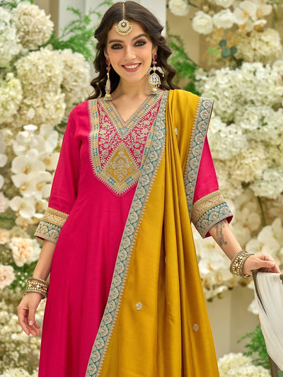 Dhiyona IE Women Ethnic Motifs Embroidered Anarkali Kurta with Trousers & Dupatta