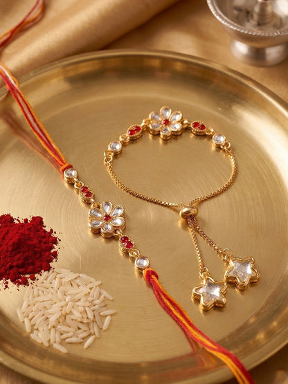 Anouk Set Of 2 Gold Toned Kundan Studded Bhaiya Bhabhi Rakhi