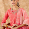 Dhiyona IE Floral Yoke Design Straight Sequinned Liva Kurta with Palazzos & Dupatta