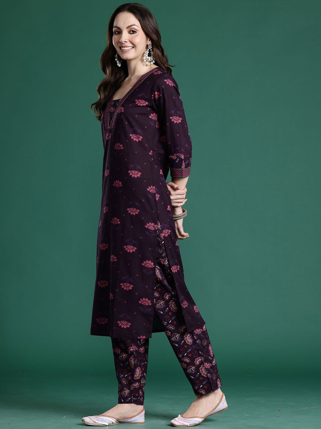 Indyancart IE Indo era Printed Straight Top & Trousers Co-Ords Set
