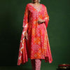 Dhiyona VA Women'sBandhani Printed V-Neck Thread Work Kurta With Trousers & Dupatta